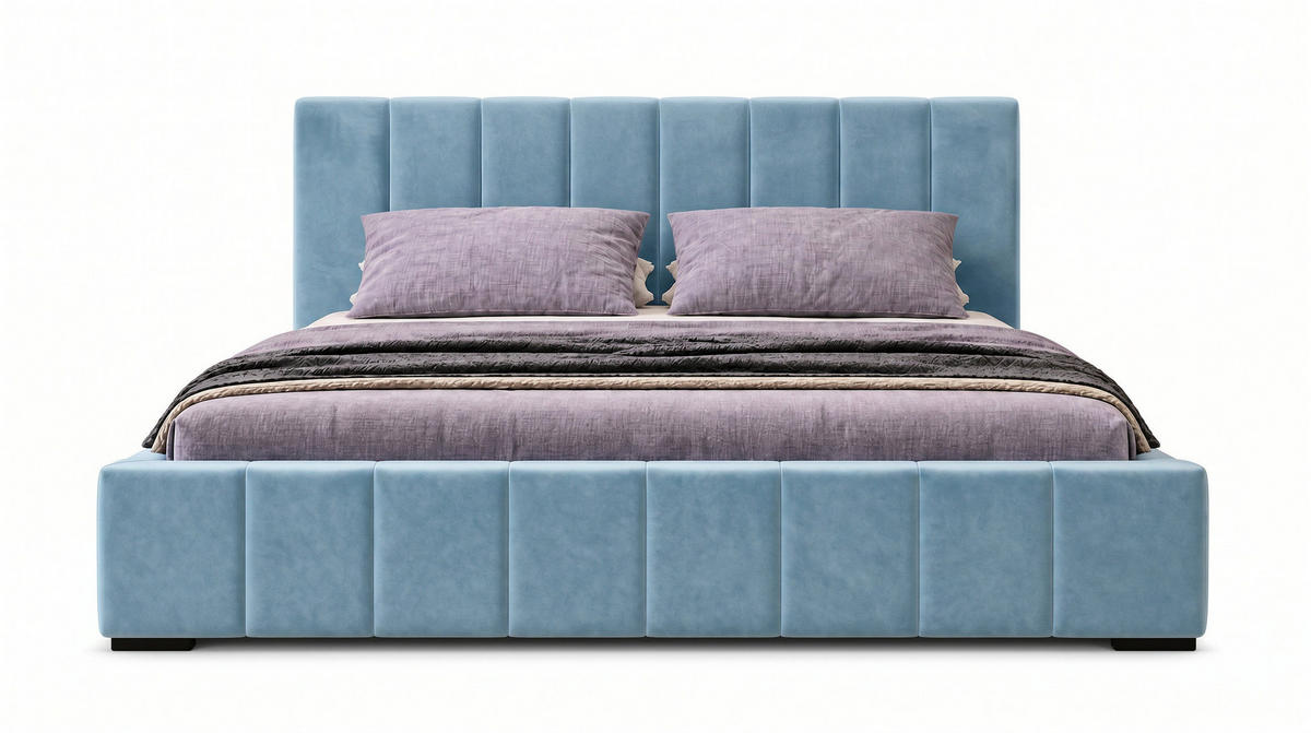POLSTERBETT Nero 140x200 cm, Doppelbett mit Bettkasten und Lattenrost aus Holz, Velourstoff: Hellblau - Hellblau, Holz/Kunststoff (140/200cm) - Marpur