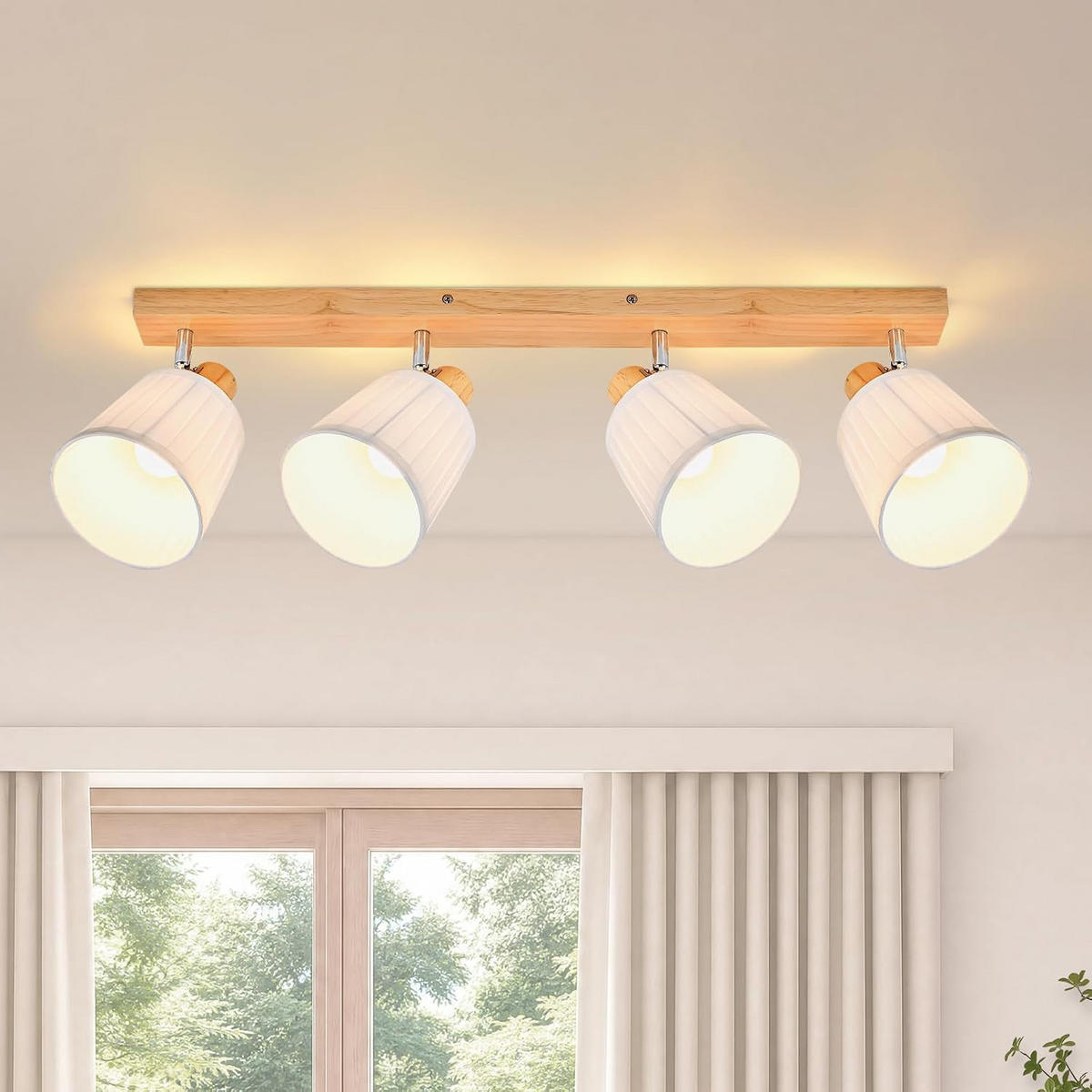 DECKENSTRAHLER Fyrith 66.5/13/19 cm - Weiß/Braun, Holz/Textil (66.5/13/19cm) - ZMH