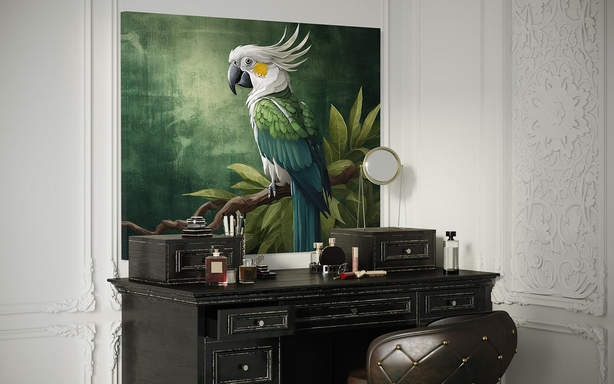 WANDBILD vogel tiere papagei grün - Grün, Textil (60/40cm) - Feeby