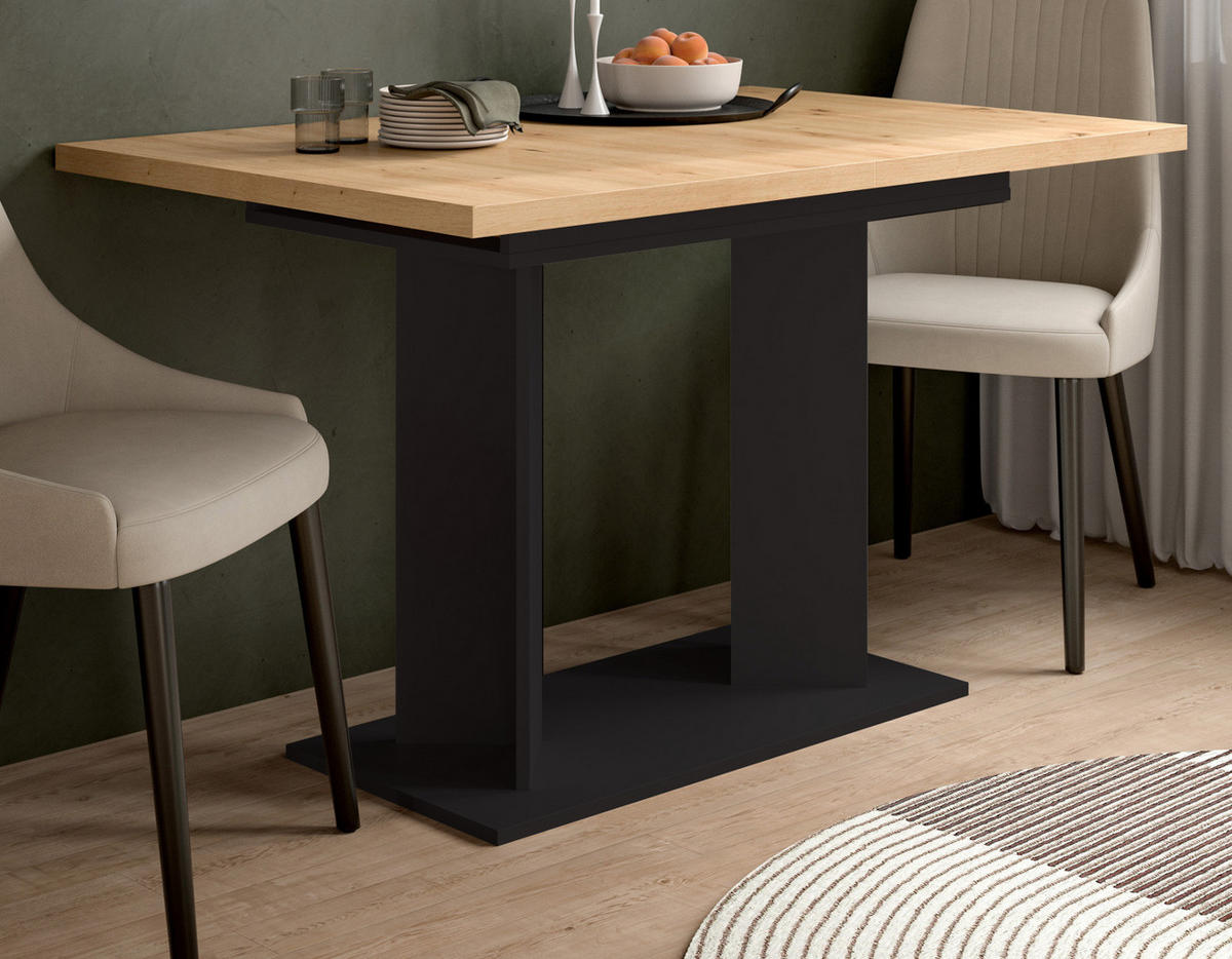 ESSTISCH Eiche Artisan, schwarz 120 - 160 x 80 cm, Küchentisch ausziehbar - Schwarz/Eiche Artisan, Holzwerkstoff (80/120/76cm) - Inn.Furn