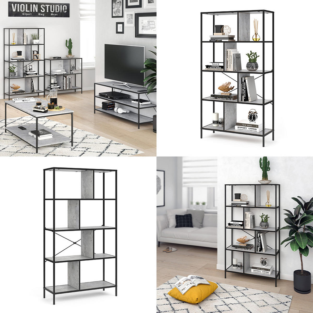 RAUMTEILER Fyrk, Beton/Schwarz, 80 x 146 cm - Grau, Holzwerkstoff (80/146/30cm) - Vicco