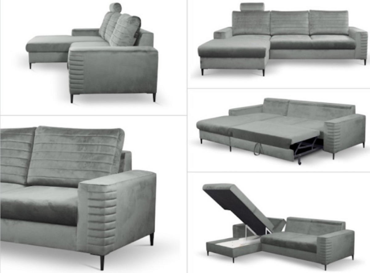 ECKSOFA Grau OLI Ausziehbar Mit Kopfstütze Und Bettkasten Links - Grau, Textil (253/165cm) - Sepro Meble