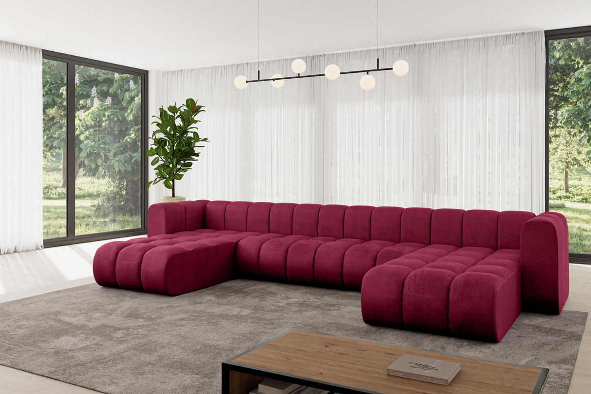 WOHNLANDSCHAFT modulares Sofa Joren-U2 - 410x177x70 cm Bordeauxrot - Bordeaux, Holzwerkstoff/Textil (410/70/177cm) - ALTDECOR