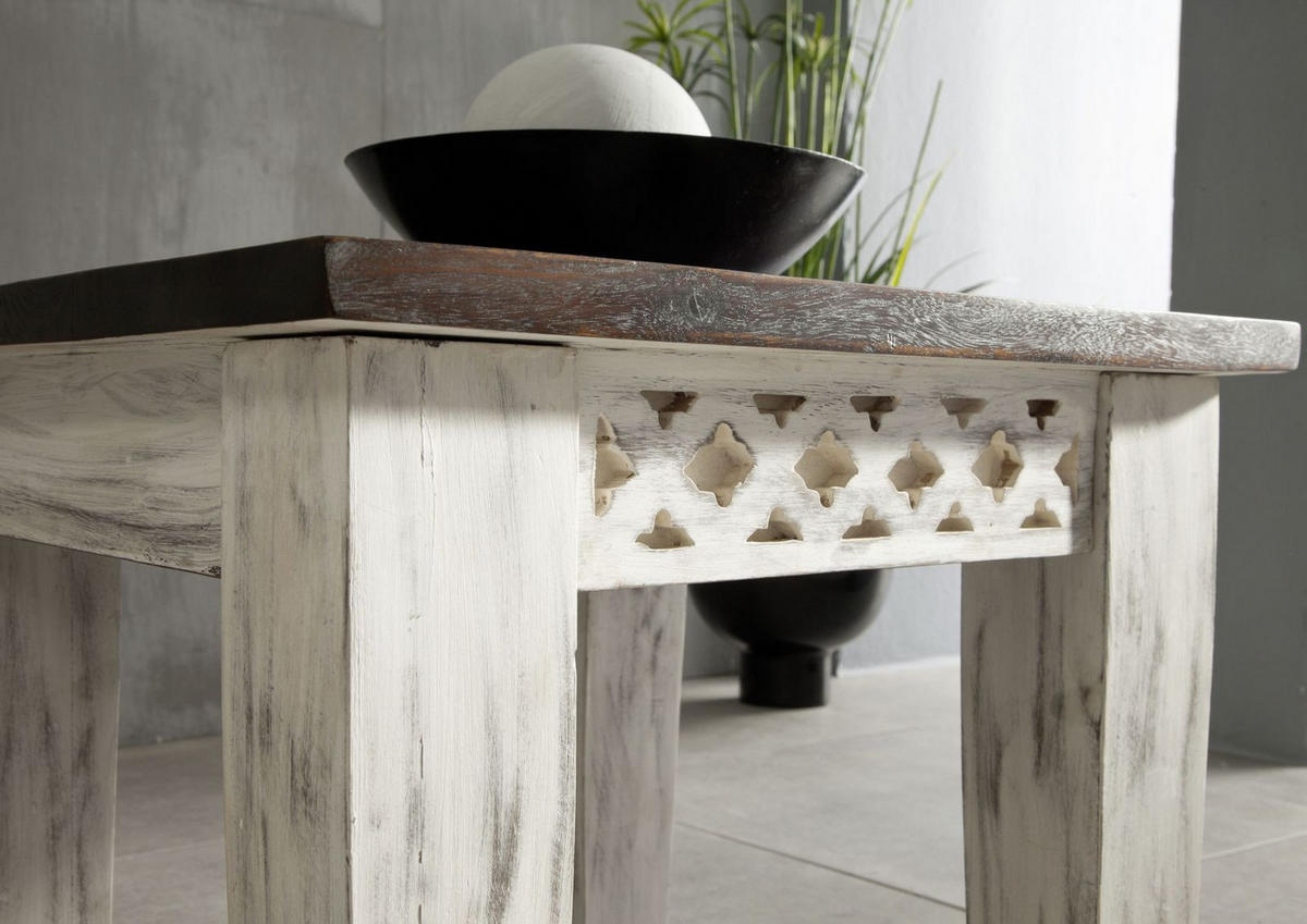 BEISTELLTISCH Mango / Akazie 55x55x45 weiß gewachst CASTLE-ANTIK #249 - Weiß, Holz (55/55/45cm) - Massivmoebel24