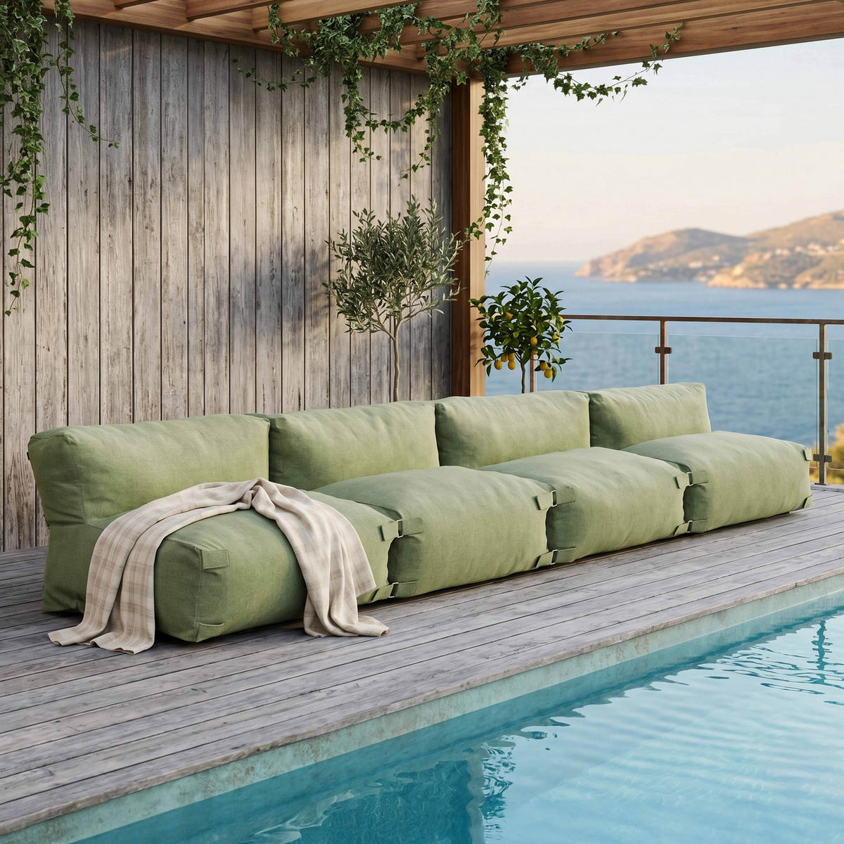 GARTENSOFA mit 4 Sitzplätzen, Kaktusgrünen - Grün, Textil - Oviala
