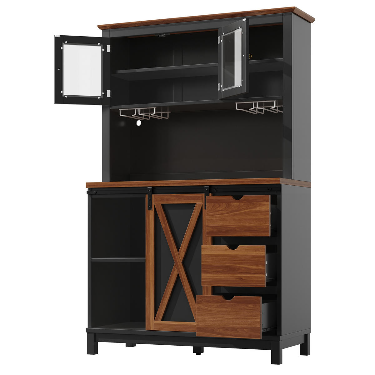 HIGHBOARD 104/180/40 cm Schwarz aus MDF, Metall und Glas mit LED-Beleuchtung - Schwarz, Glas (40/180/104cm) - OKMYHOME