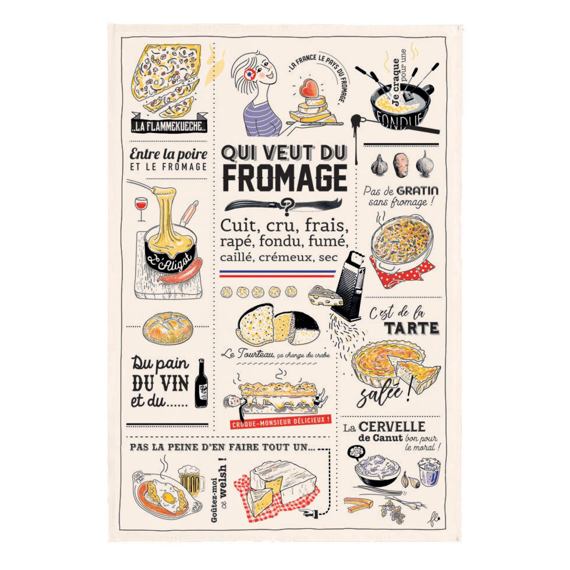 GESCHIRRTUCH Qui veut du fromage ekrü 48 x 72 cm - Weiß, Textil (48/72cm) - Winkler