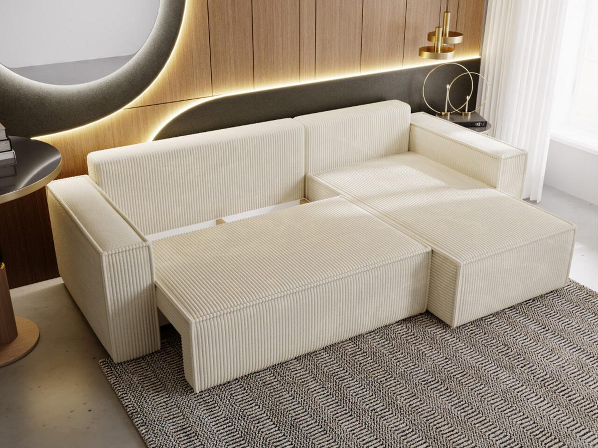 ECKSOFA Prato Beige Rechts - Beige/Schwarz, Holz/Kunststoff (280/170cm) - Graingold