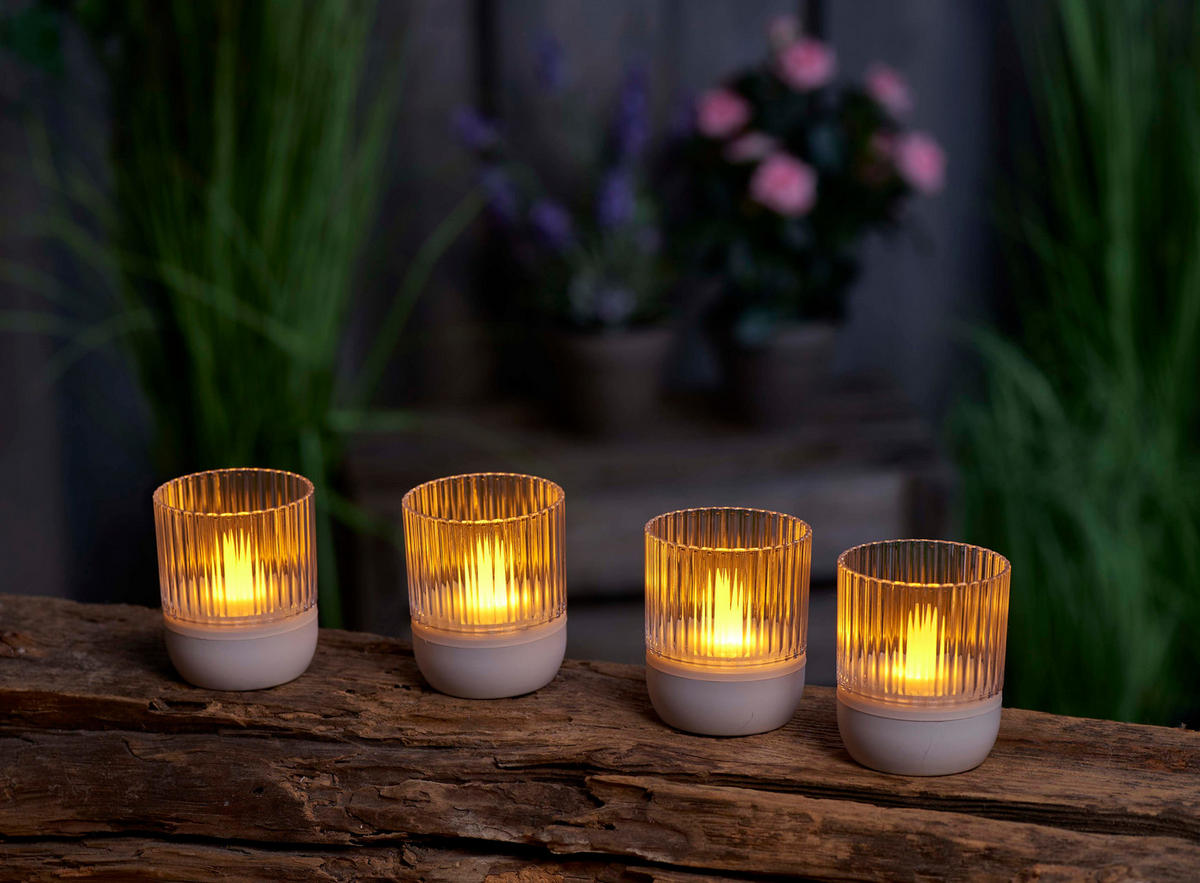 LED-AKKU-LOUNGE-LIGHTS - kabellos mit Touchsensor für Innen und Außen, RGBW Flackereffekt, 4er-Set - Weiß, Kunststoff (5/5/7cm) - Northpoint