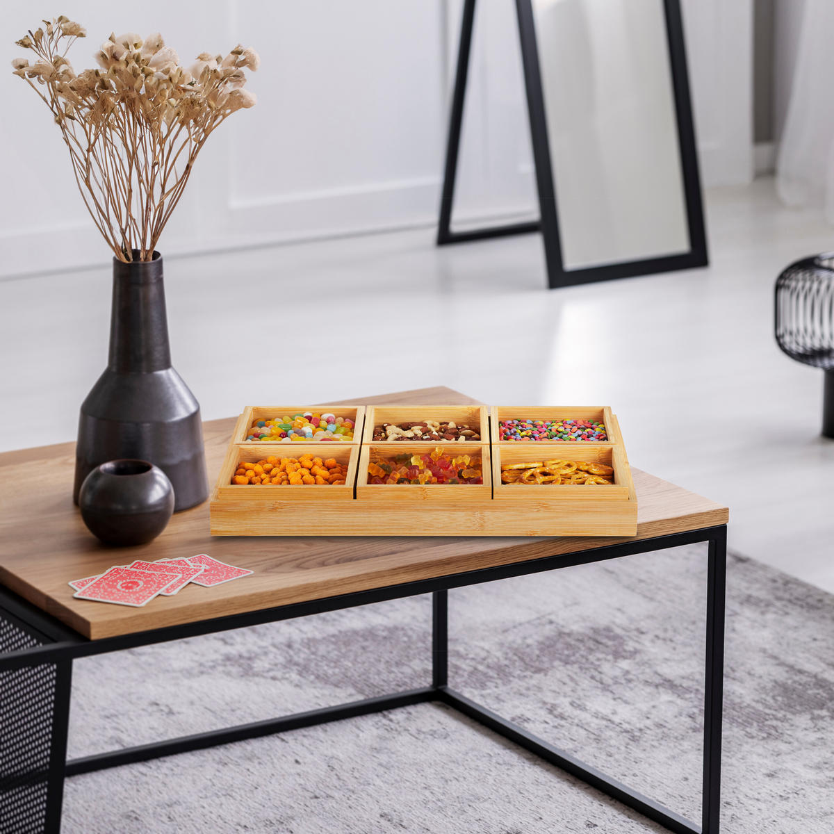 7-TLG.SNACKSCHALEN-SET - Hellbraun, Holz (47/5.5/32.5cm) - Relaxdays