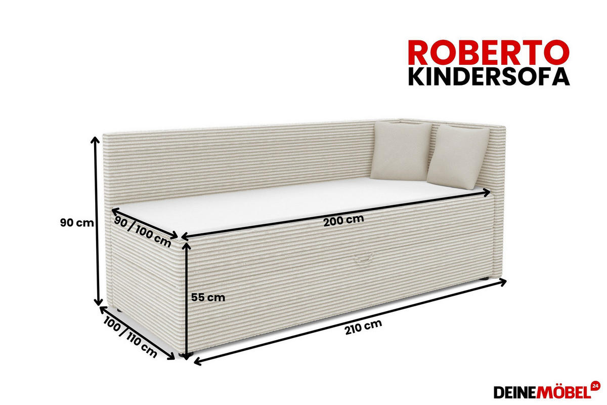 BOXBETT ROBERTO 100/200 in Cord Ecru H4 rechts - Ecru, Holz/Holzwerkstoff (100/200cm) - Deine Möbel 24