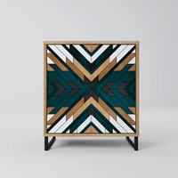 SIDEBOARD ARTISTIC GEOMETRY, Eichefarben, 57,5x42x67,5 cm, Schwarze Metall-Rahmenfüße - Eichefarben/Multicolor, Holzwerkstoff/Metall (57.5/67.5/42cm) - SpaceRebels
