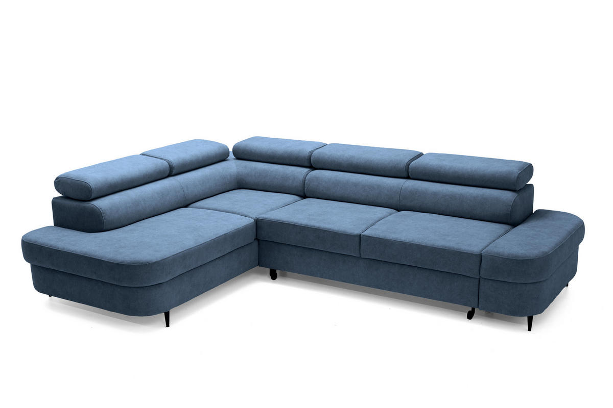 ECKSOFA PRIAM L Links mit Schlaffunktion 125x195 Velours Blau - Blau/Schwarz, Holz/Textil (203/275cm) - Muffo
