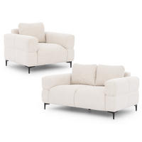 SITZGARNITUR 2+1 Cardea in Bubble-Optik aus weichem Creme Strukturstoff mit hohem Sitzkomfort - Creme/Schwarz, Holz/Textil (154/80/97cm) - S-Style Möbel