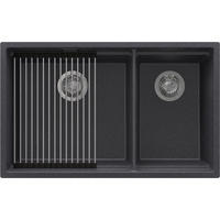 SPÜLBECKEN Praga Slim Duo, 2-er set Anthrazit 76/47 cm 2 Becken + Ablauf-Set + Aufrollbare Abtropffläche ab 80er Unterschrank - Chromfarben/Anthrazit, Kunststoff (76/20/47cm) - Primagran