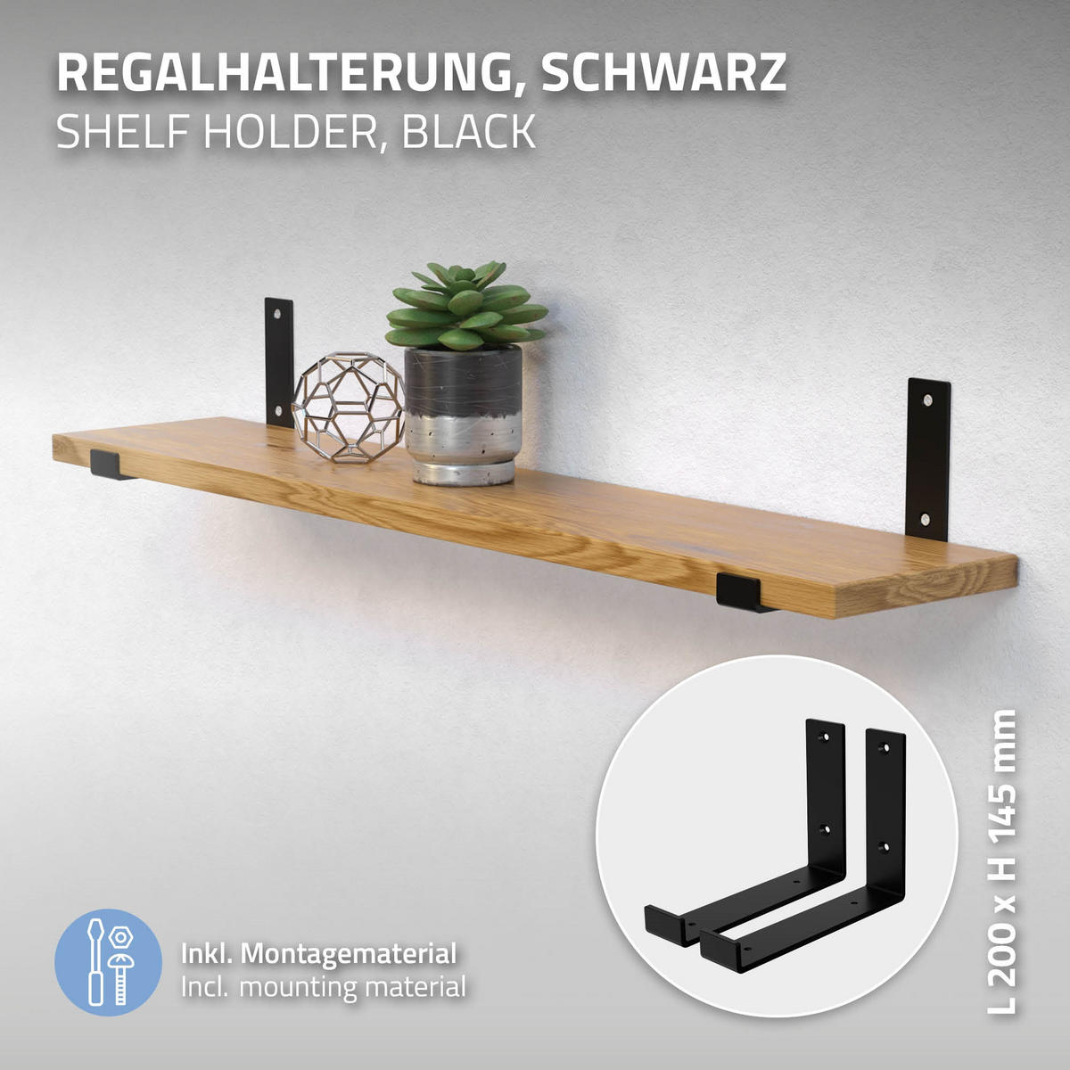 REGALHALTERUNG 2er Set - Schwarz, Metall (14/4/20cm) - ML-DESIGN