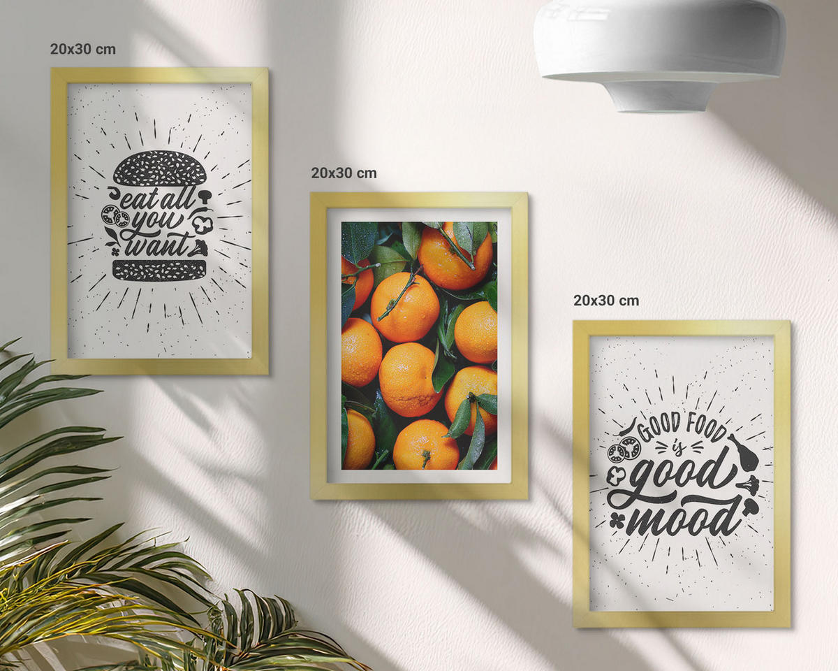 BILDER SET 3er Set - 20x30 cm Goldrahmen - Juicy Oranges Kitchen - Goldfarben, Kunststoff (20/30cm) - TULUP