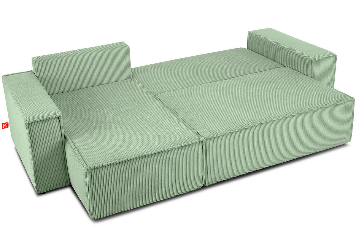 ECKSOFA-LINKS/RECHTS NAPI Schlaffunktion mit Cordbezug, mintfarben - Schwarz/Mintgrün, Textil (262/148cm) - KONSIMO®
