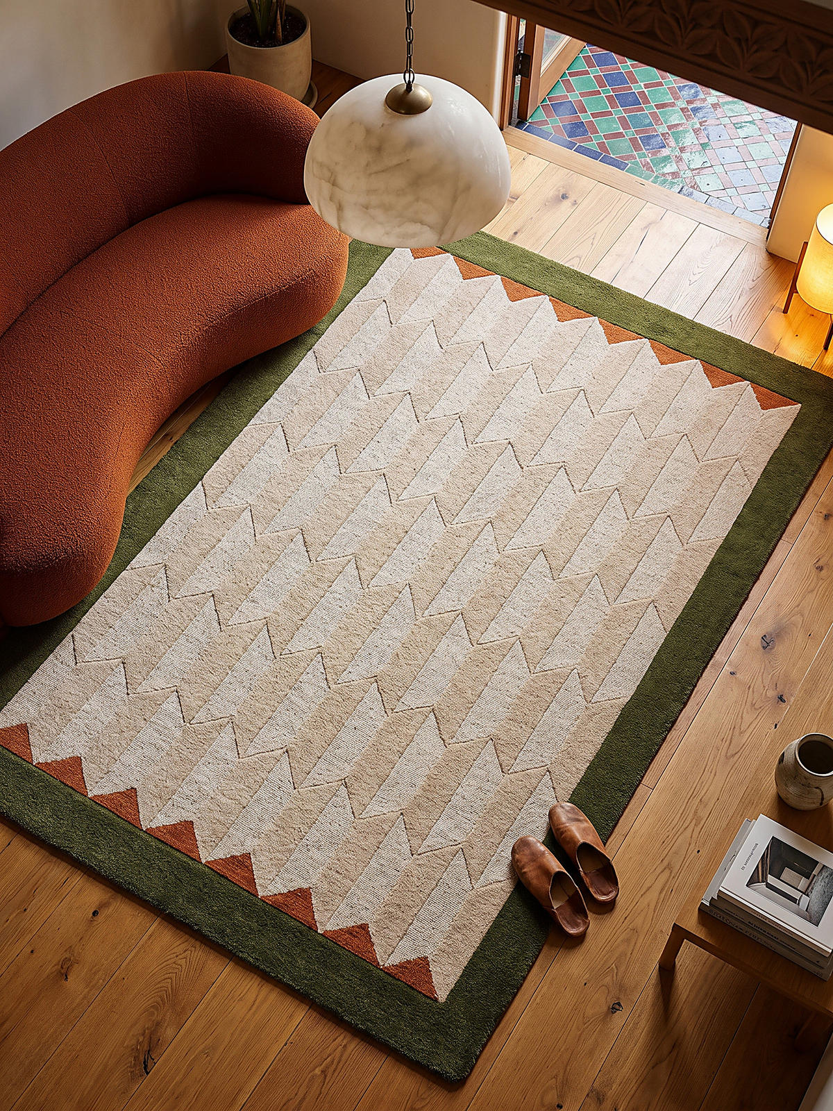 WOLLTEPPICH handgetuftet DARENT, Wabenmuster, Erdtöne-Grün, 200 x 290 cm - Grün, Textil (200/290cm) - KADIMA DESIGN