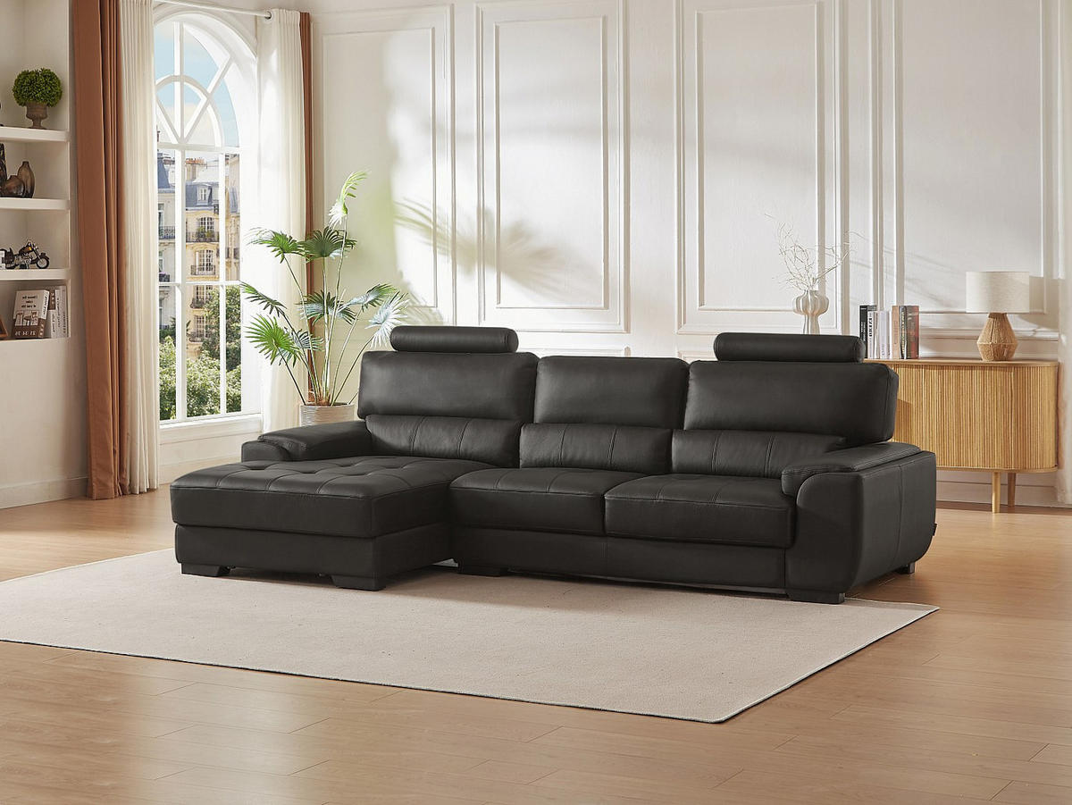 ECKSOFA Leder - Ecke Links - Schwarz - METROPOLITAN II - Schwarz, Leder (275/152cm) - Vente-Unique