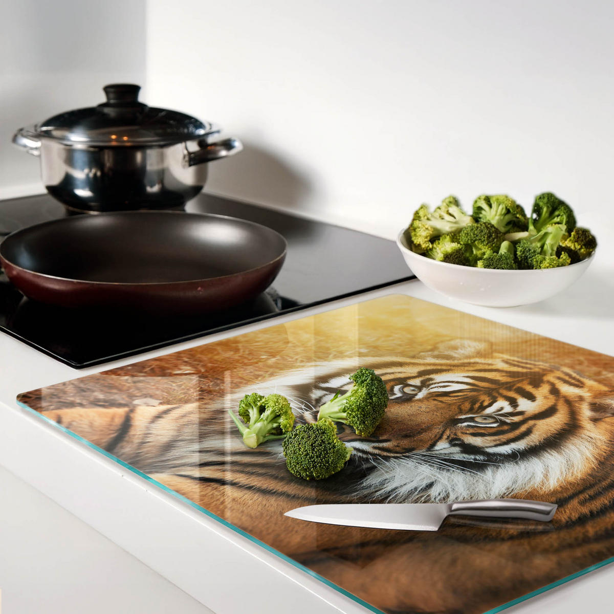 GLASPLATTE 60x52 cm Bengalischer Tiger - Braun, Glas (60/0.4/52cm) - TULUP