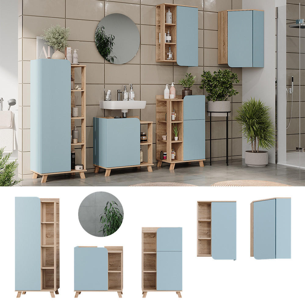 BADMÖBEL-SET Karen Blau-Grau 6 Teile - Blau, Holzwerkstoff (60/65/35cm) - Vicco