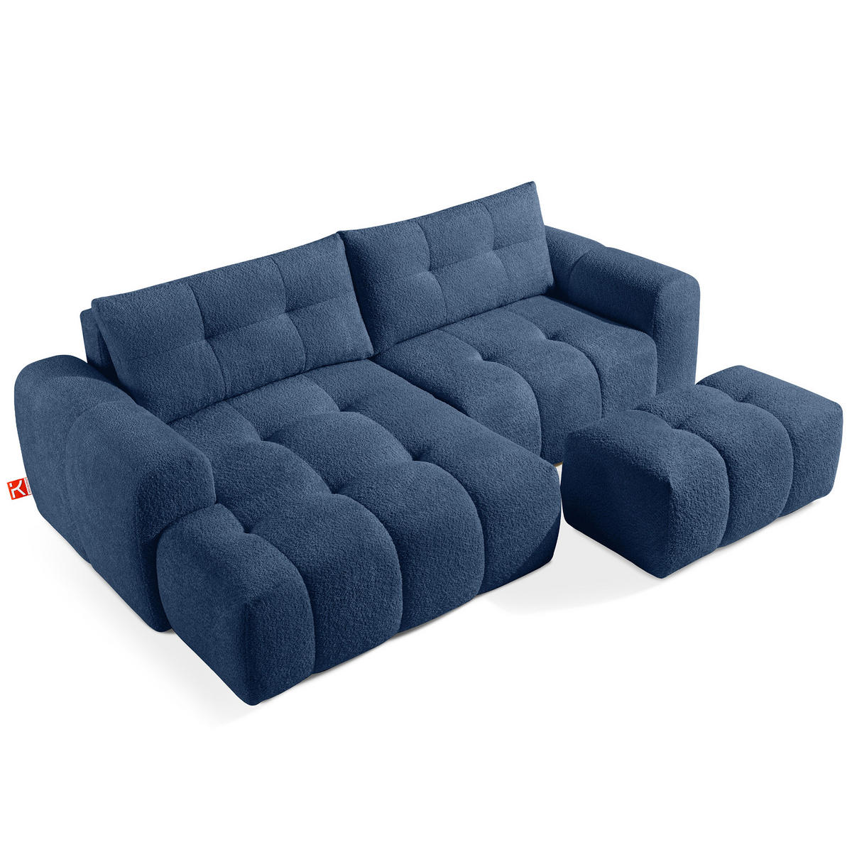 ECKSOFA MIT HOCKER RAVIA, Bouclé, Marineblau - Dunkelblau, Holz/Textil (96/50cm) - KONSIMO®