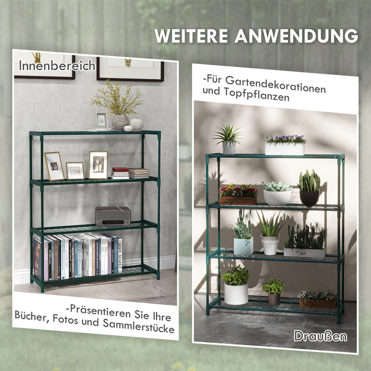 PFLANZENREGAL, Stahl, Dunkelgrün - Dunkelgrün, Metall (28/107/89cm) - Outsunny