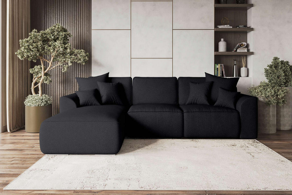 ECKSOFA GUSTO Strukturstoff Schwarz Links inkl. Schlaffunktion - Chromfarben/Schwarz, Kunststoff/Textil (194/295cm) - 99rooms