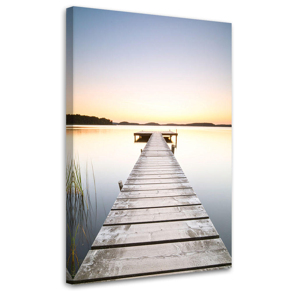 WANDBILD, See Pier Landschaft Sonnenuntergang - Blau, Textil (20/30cm) - Feeby