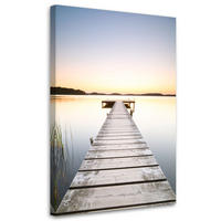 WANDBILD, See Pier Landschaft Sonnenuntergang - Blau, Textil (20/30cm) - Feeby