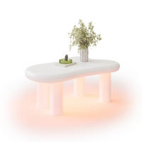 KONFERENČNÍ stolek z MDF, 98/65,5/40 cm bílý, s LED osvětlením a zásuvkou - bílá, kompozitní dřevo (98/65.5/40cm) - BEAOK