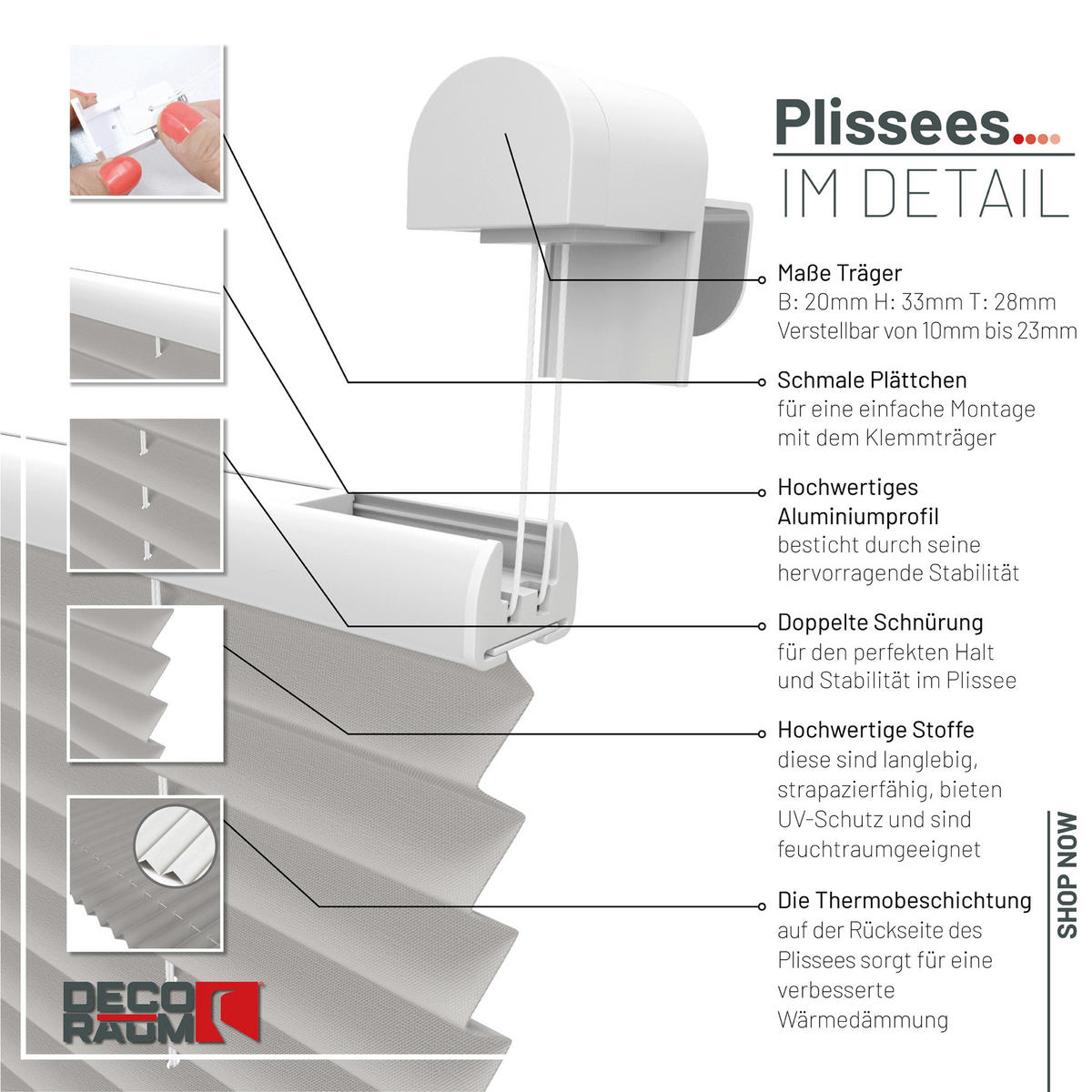 PLISSEE Thermo Basic 75 x 210cm Klemmfix ohne Bohren - Silberfarben, Textil (75/210/210cm) - Deco-Raum