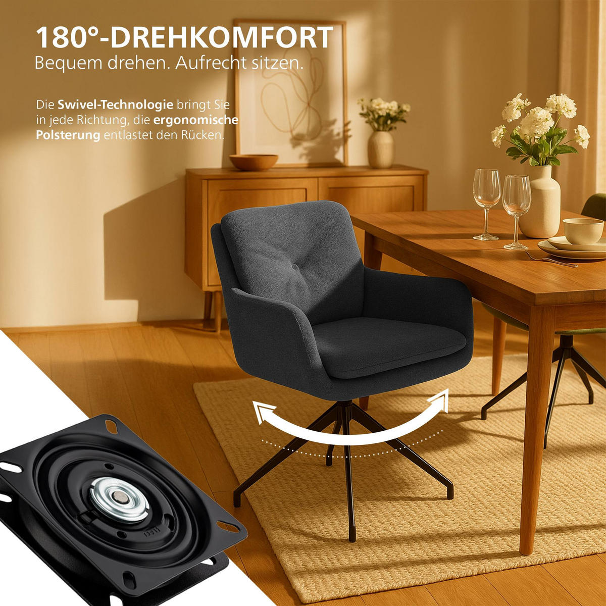 ESSZIMMERSTUHL Stoff Dunkelgrau - Dunkelgrau/Schwarz, Textil/Metall (58/85/63cm) - CLP