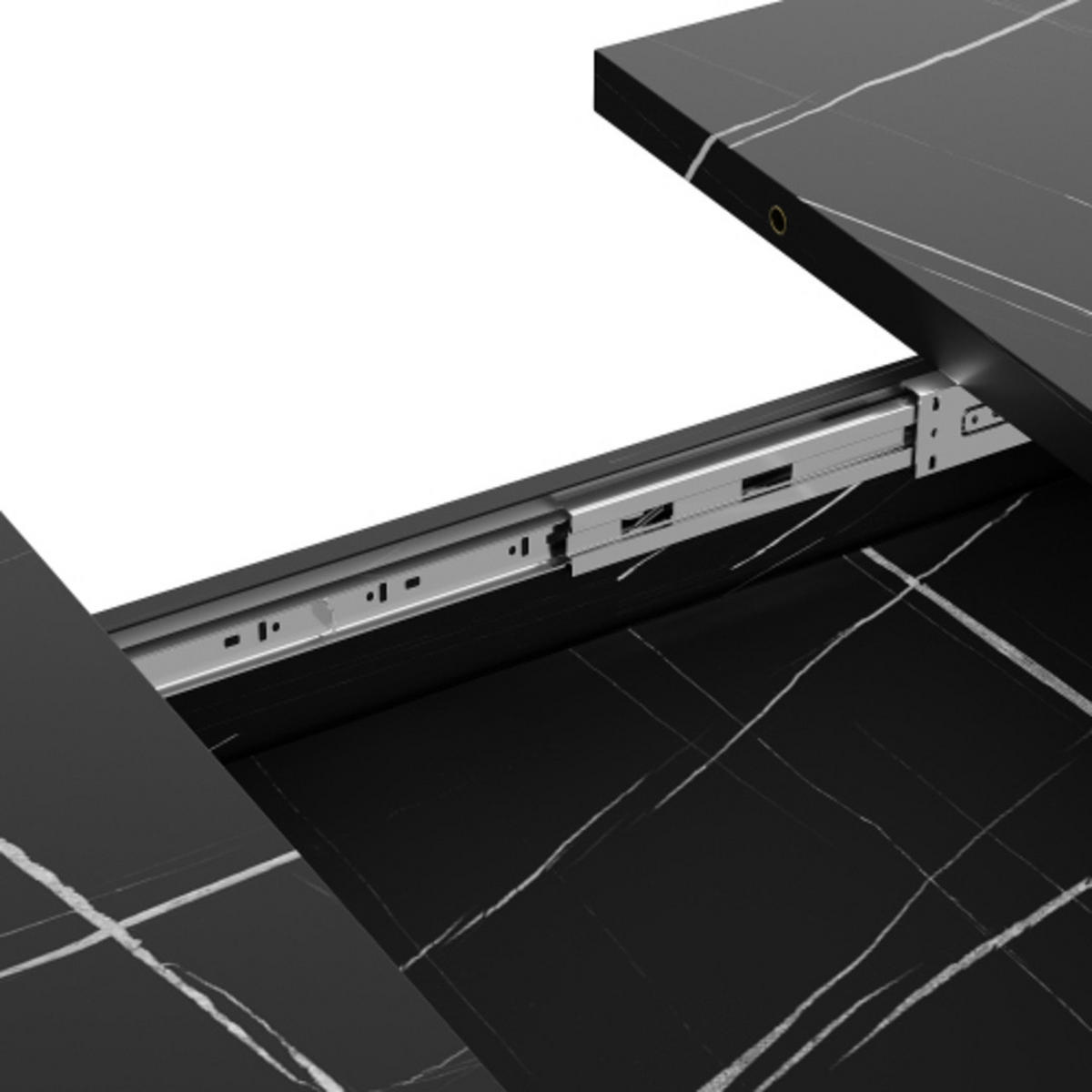 ESSTISCH 120-160×80×76 cm Ausziehbarer aus MDF und Metall mit X-förmigen Metallstreben, schwarz-weiße Musteroptik - Schwarz, Holzwerkstoff (160/80/76cm) - Luhomfu