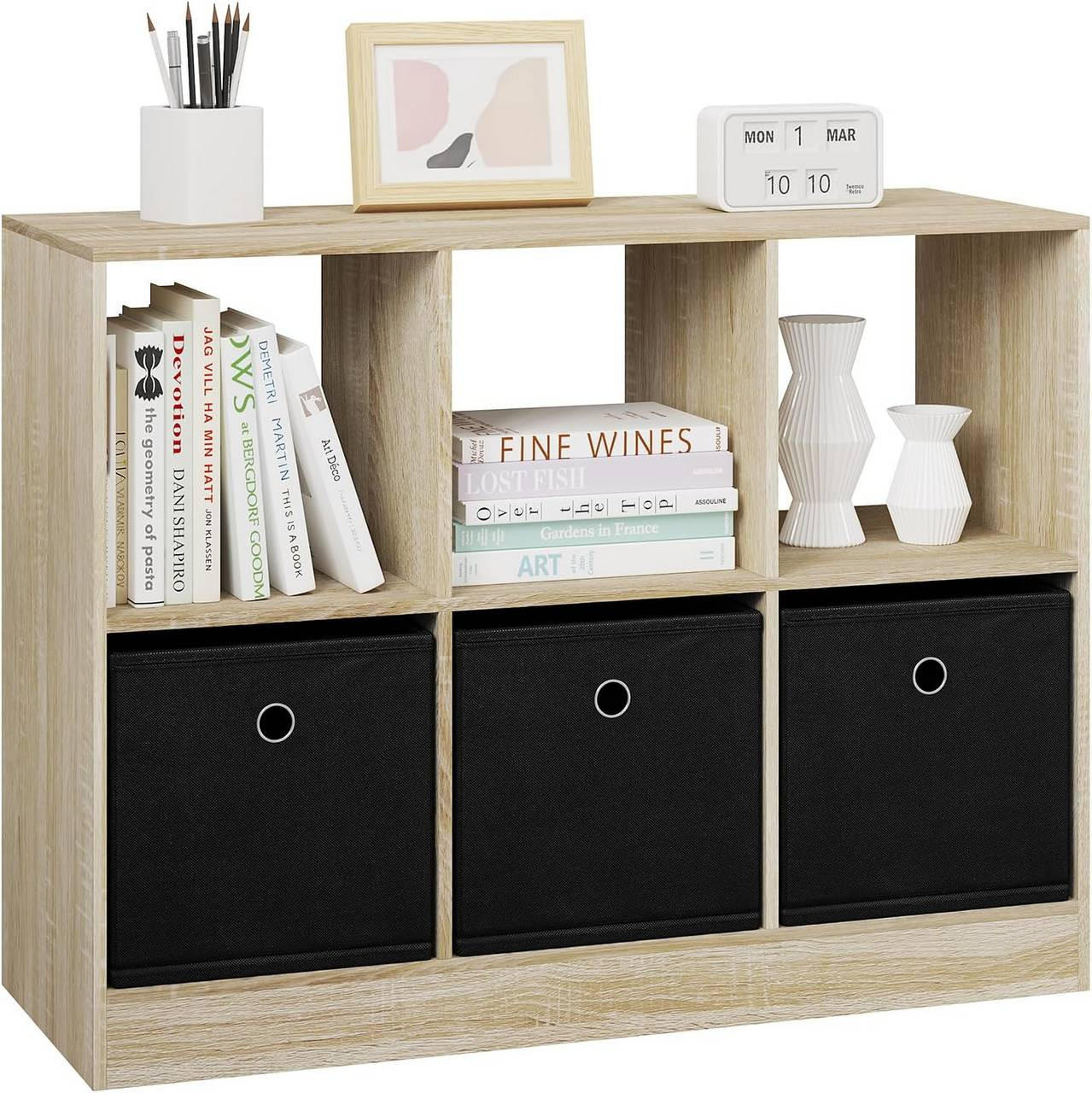 BÜCHERREGAL mit 6 Fächern, 80x60x30 cm, Helle Eiche - Eichefarben, Holzwerkstoff/Textil (80/60/30cm) - Woltu