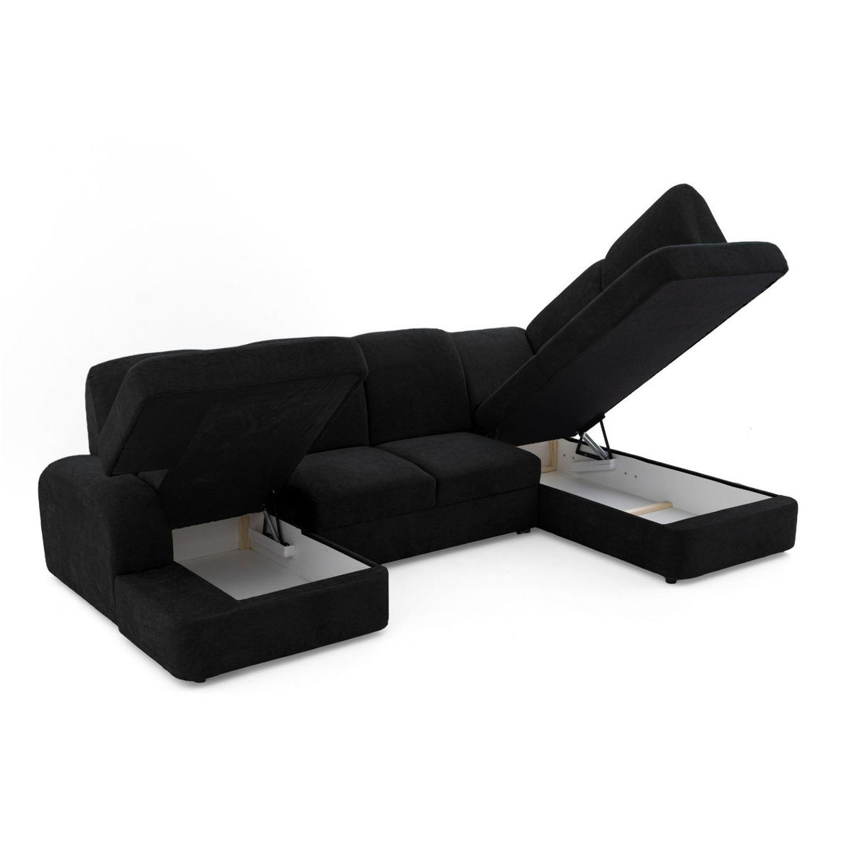 ECKSOFA VIBE U Rechts mit Schlaffunktion 129x263 Chenille Anthrazit - Anthrazit/Schwarz, Holz/Kunststoff (186/102/280cm) - Muffo