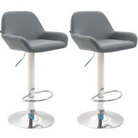 BARHOCKER 2er Set Lederlook grau - Chromfarben/Grau, Textil/Metall (51/89/52cm) - CLP