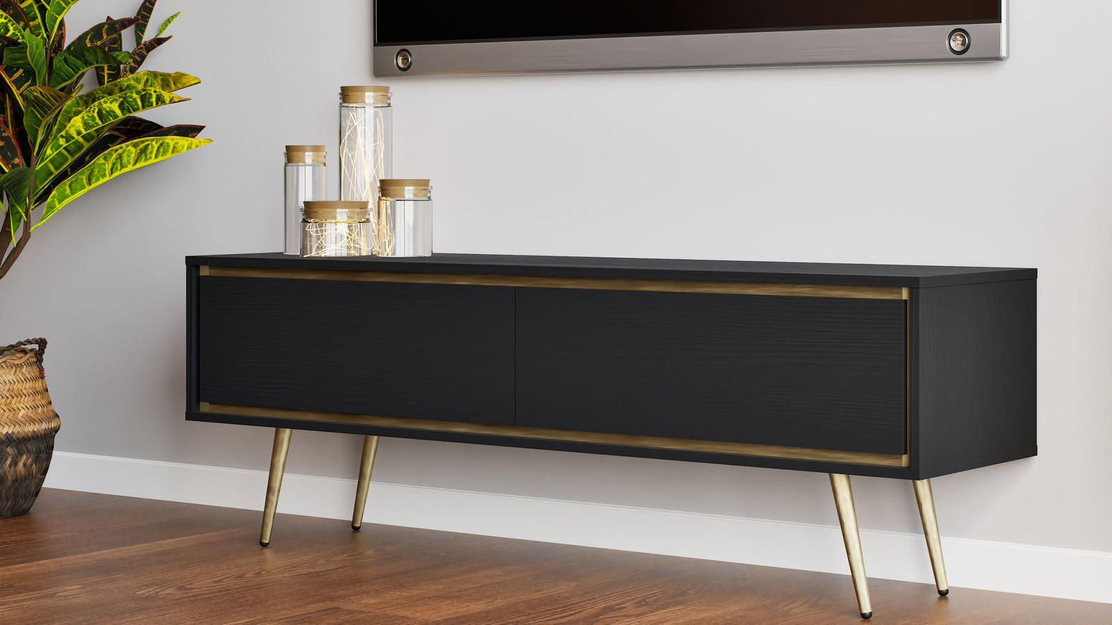 TV-LOWBOARD Tori 150 cm Black Graphite - Goldfarben/Schwarz, Holzwerkstoff/Metall (150/50/40cm) - Ravio