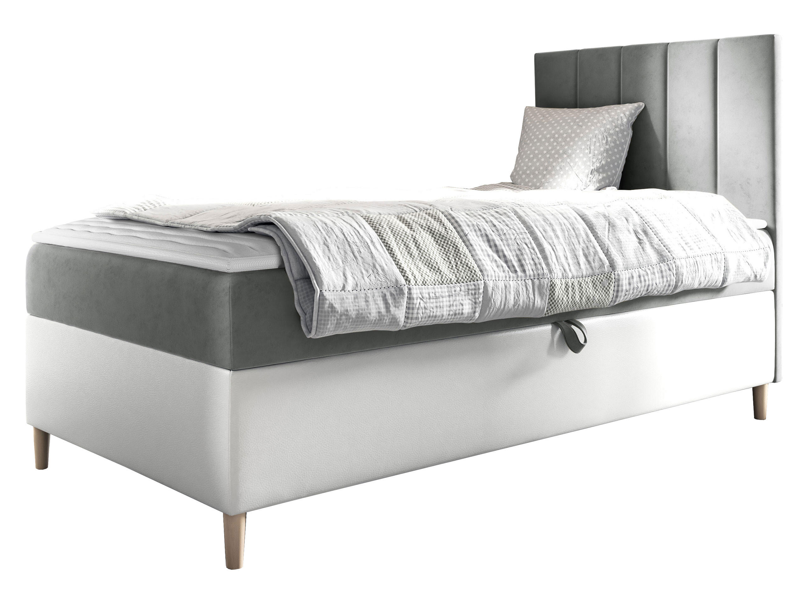 BOXBETT Maja Junior 1, Seite zum Öffnen des Bettkastens: Rechts - Weiß/Grau, Holz (100/200cm) - MIRJAN24