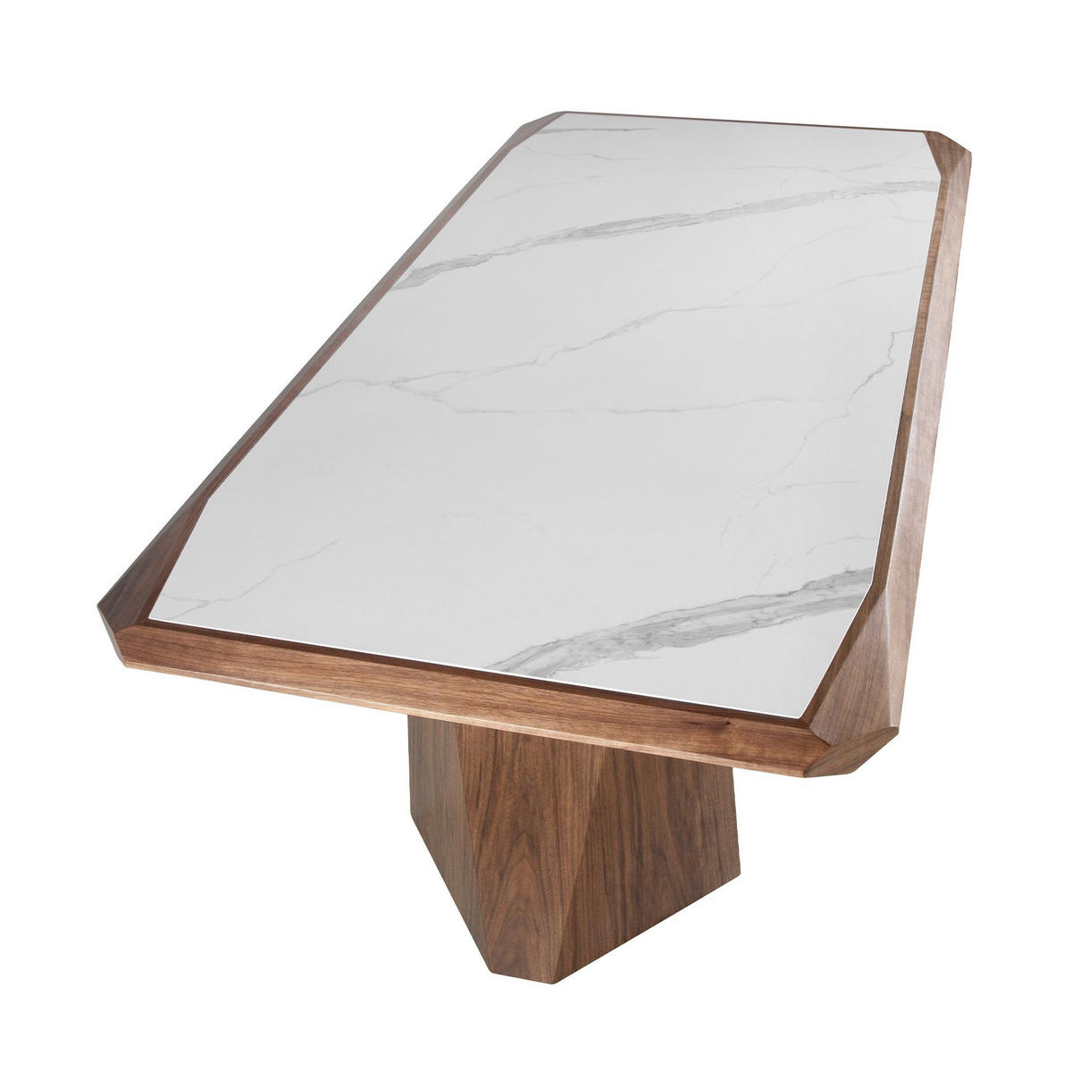 ESSTISCH Esstisch Rechteckig Porzellanmarmor aus Walnuss 220/110/76 cm - Walnussfarben/Weiß, Stein (110/220/76cm) - ANGEL CERDA