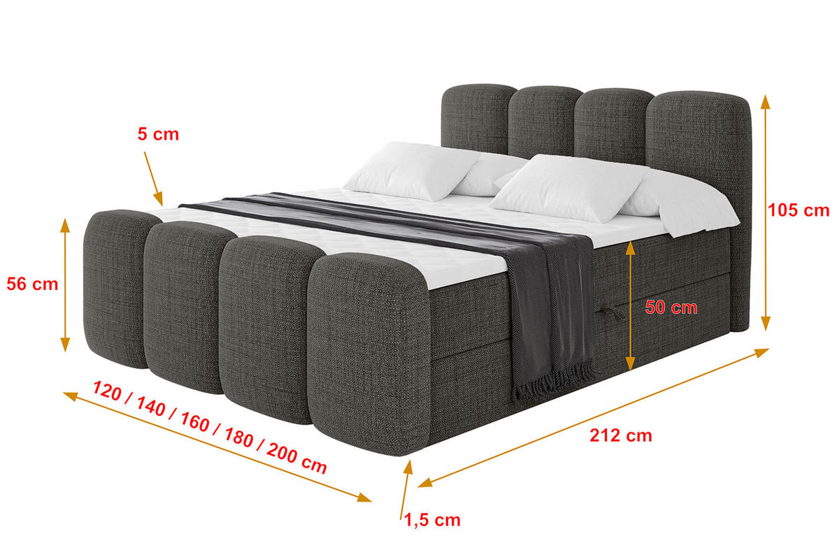 AMERICKÁ postel s matrací H4 a roštem – NINA-Z – 140 × 200 cm – šedá - šedá, kompozitní dřevo (140/200cm)