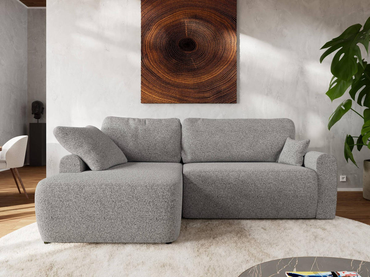 ECKSCHLAFSOFA CUBO L Hellgrau Struktur - links - Hellgrau/Schwarz, Kunststoff/Textil (273/187cm) - MKS