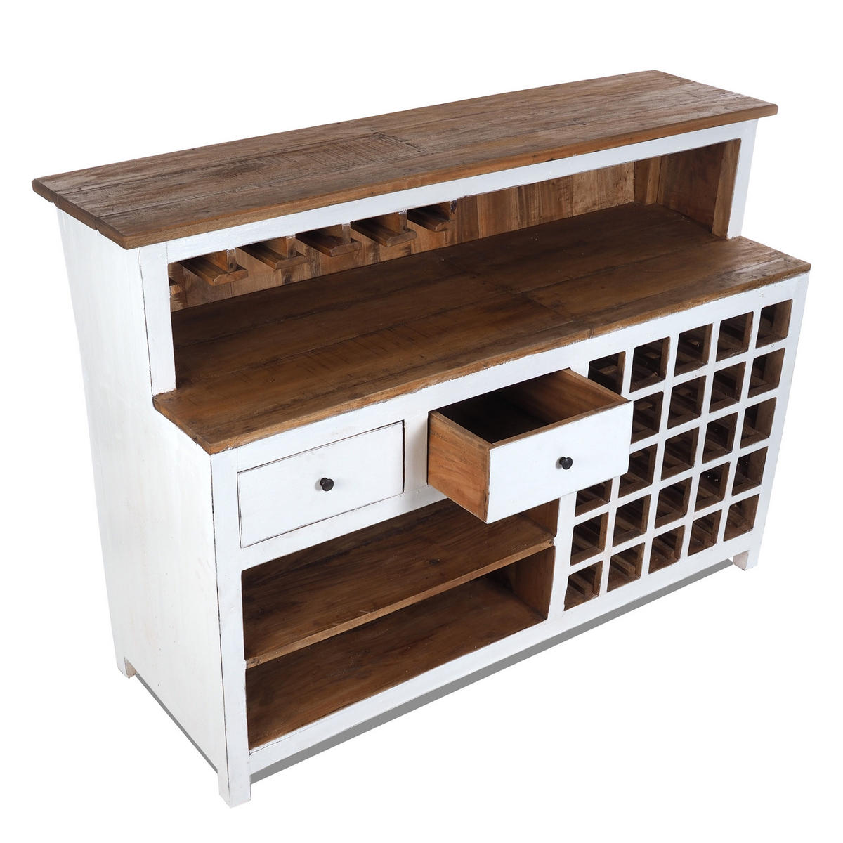 BARSCHRANK PUREWOOD Recyclingholz massiv, Vintage-Look 06 weiß-landhaus - Weiß, Holz (150/110/55cm) - DESIGN DELIGHTS