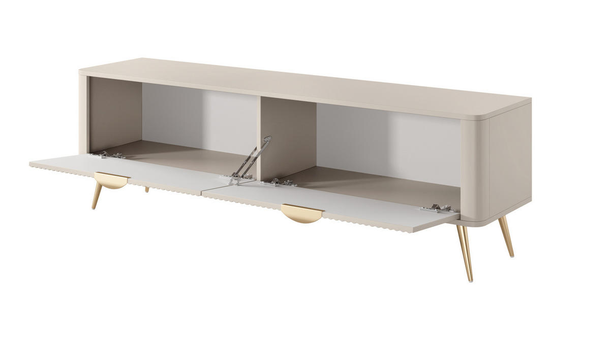 TV-LOWBOARD 163 cm Beige / Gold - mit geriffelten Fronten - 2 Türen - Beige/Gelb, Holz/Holzwerkstoff (163/51/38cm) - Ravio