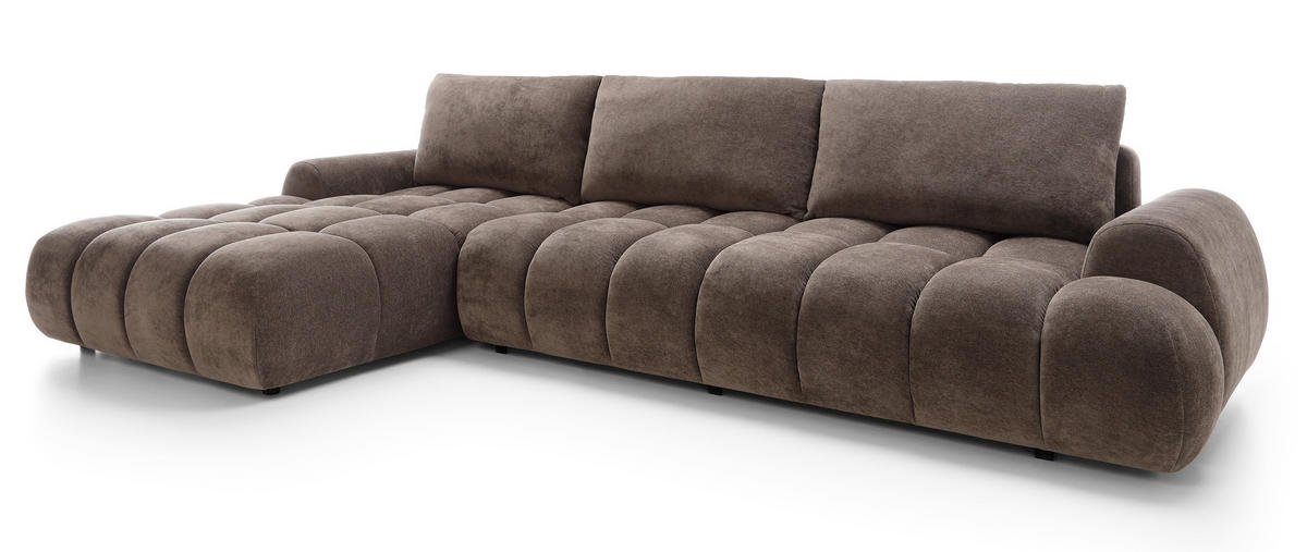 ECKSOFA 340 cm Valerio II, Schlaffunktion, Bettkasten, Links, Braun - Braun, Holz (340/177cm) - Emporius