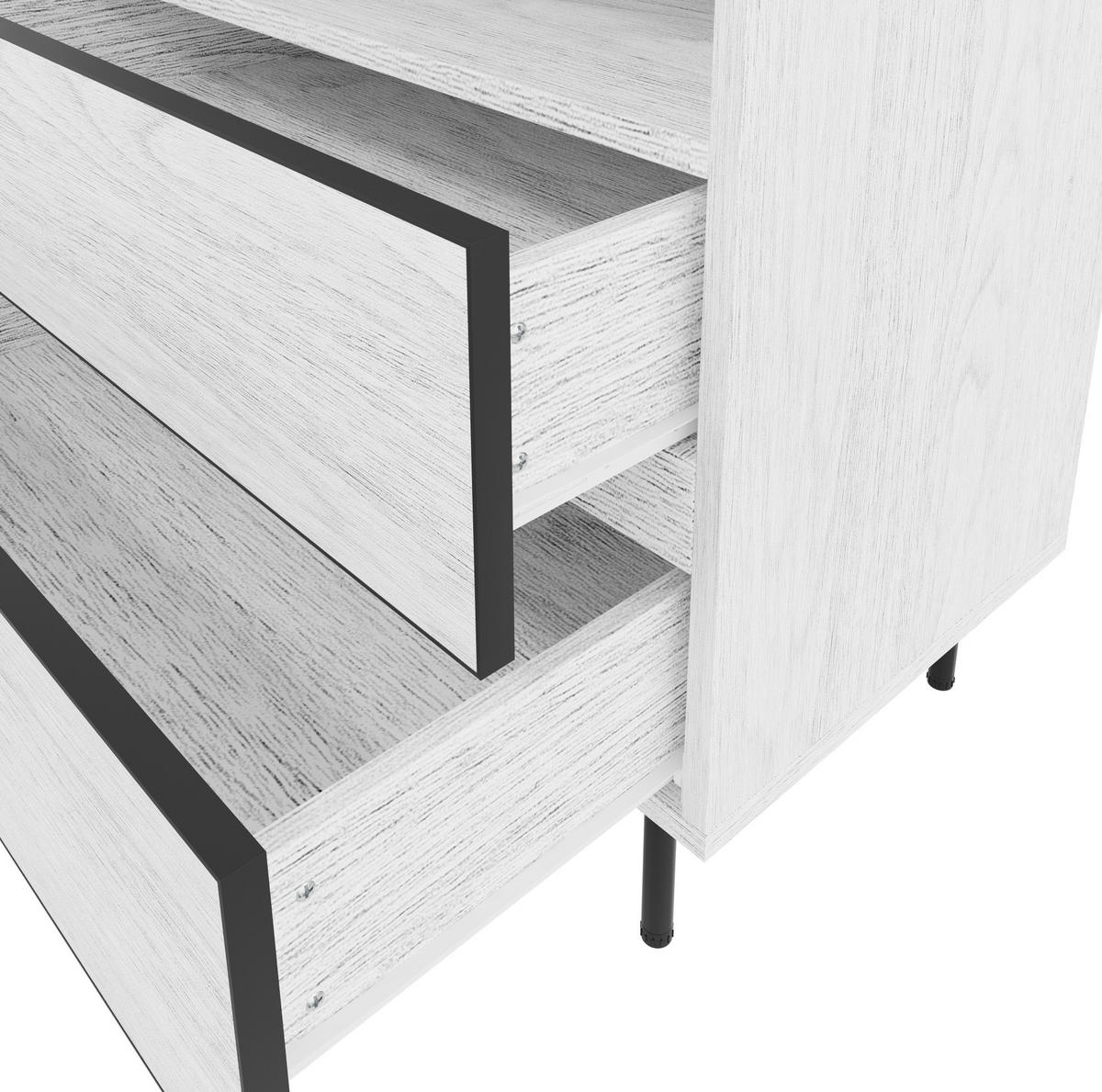 KOMMODE aus Spanplatte 140x42x77cm in Weiß mit Soft-Close - Weiß, Holzwerkstoff (140/77/42cm) - Modfu