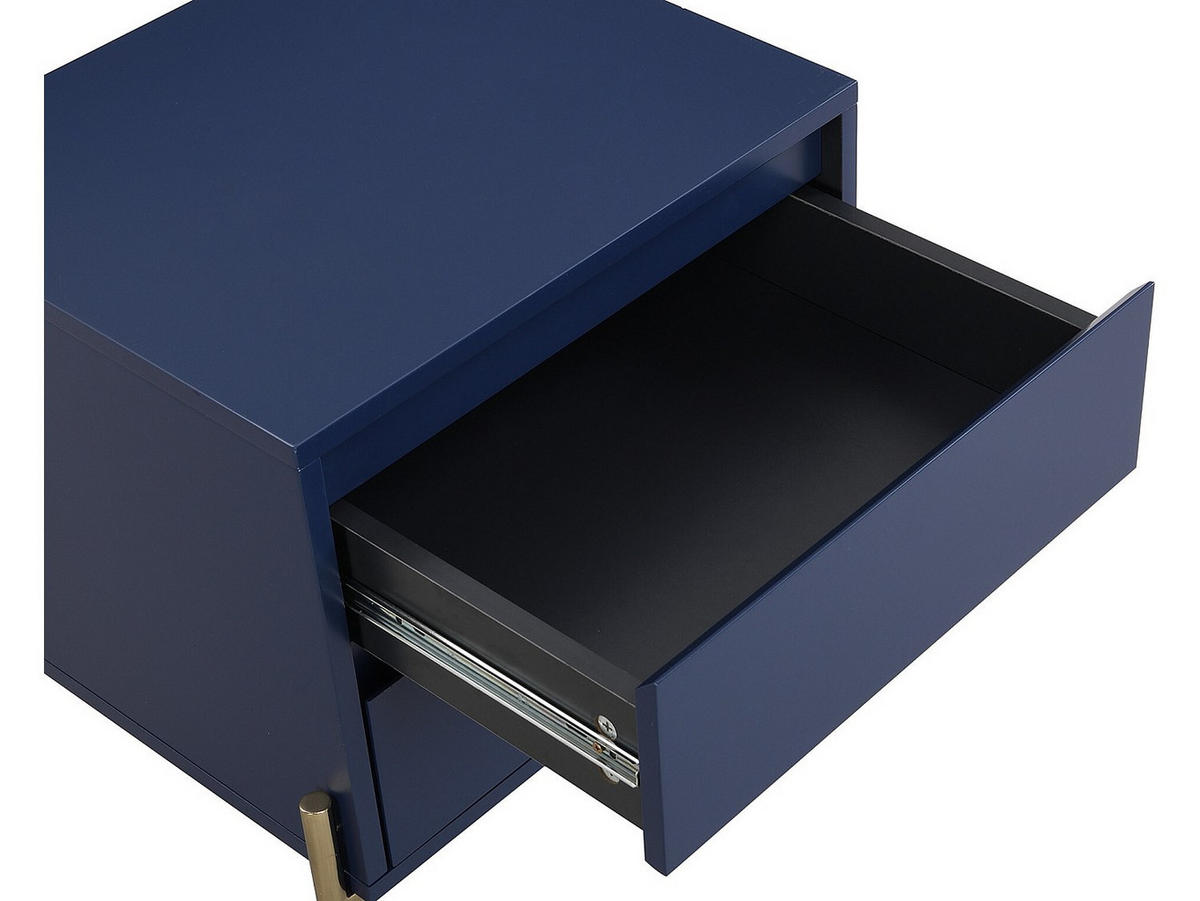NACHTTISCH mit 2 Schubladen - MDF & Metall - Blau lackiert & Goldfarben - KORASA - Blau, Holz (40/50/50cm) - Pascal Morabito