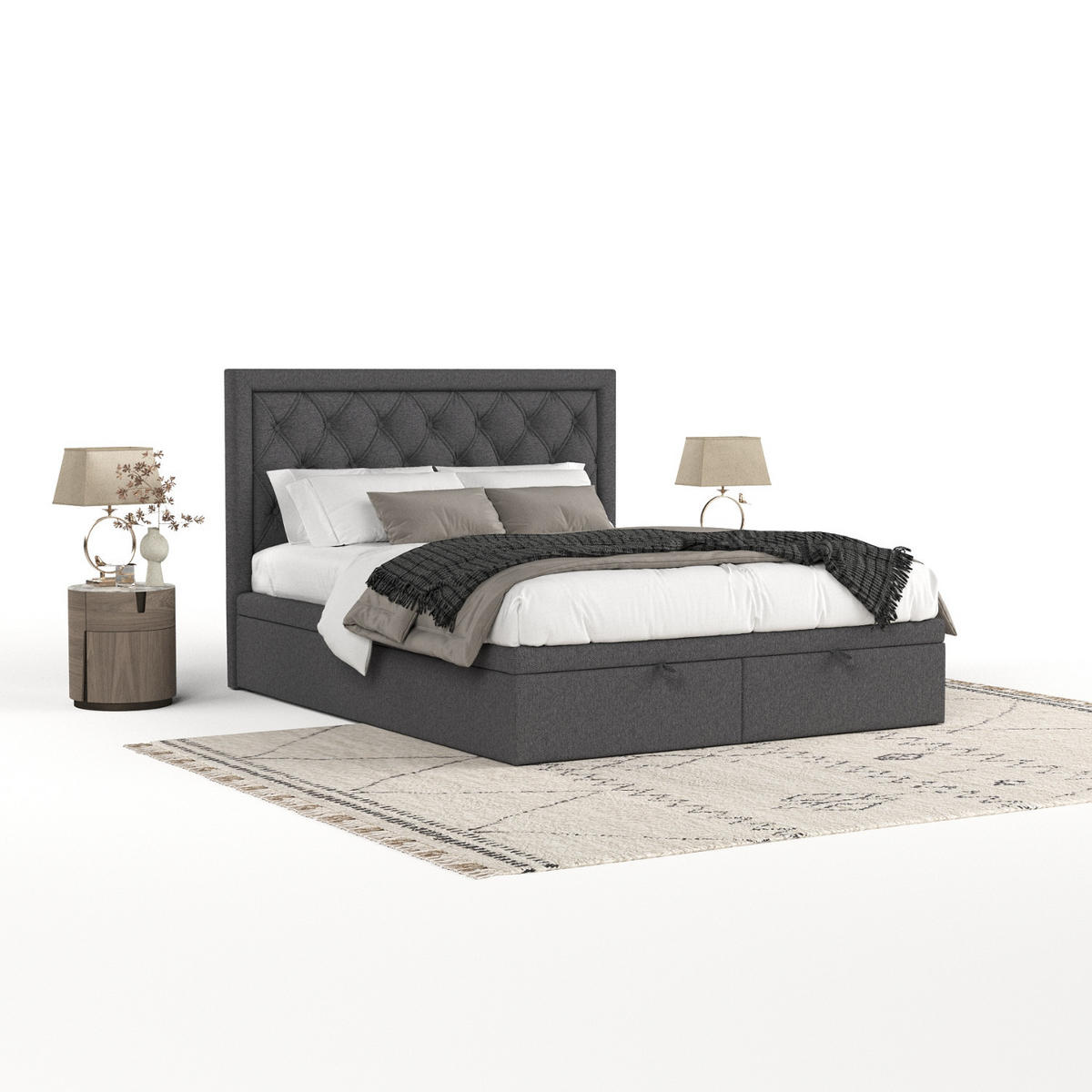 POLSTERBETT Nicobar mit Stauraum 140/200 cm Anthrazit im Megan Stoff - Anthrazit/Schwarz, Holz/Holzwerkstoff (140/200cm) - AltaBeds