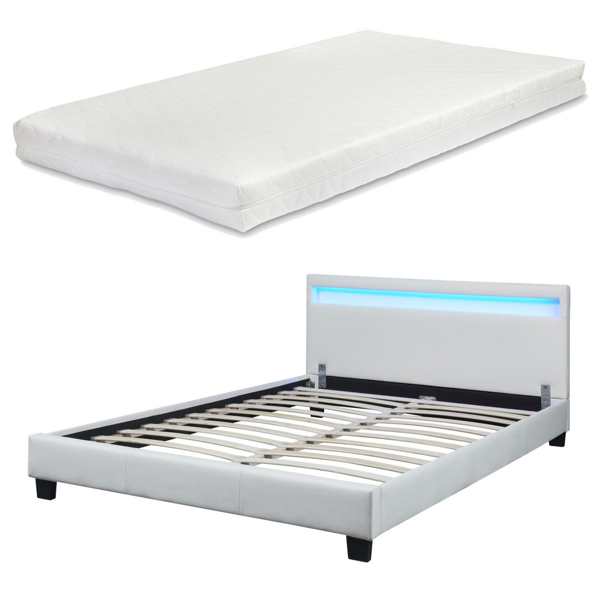 POLSTERBETT Paris mit Matratze und LED-Beleuchtung - Weiß, Textil (140/200cm) - Corium